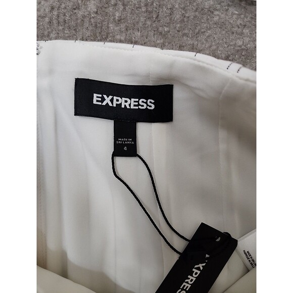 Express Pencil Skirt Womens 4 Cream White Striped Back Zipper Slit Lined NEW - Picture 6 of 8